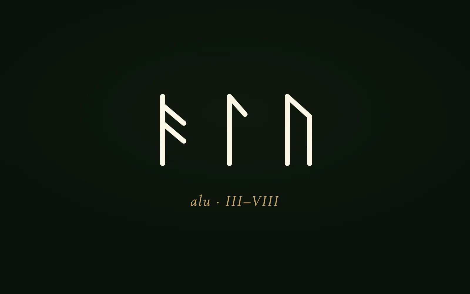 Three drawn rune strokes, ansuz, laguz and uruz, spelling the word alu